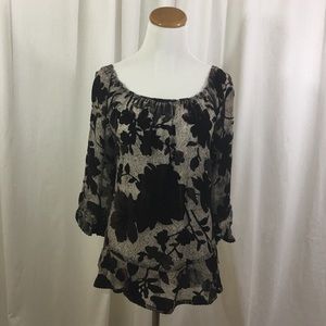 Democracy Semi Sheer Velvet Peasant Top-Large-NWT